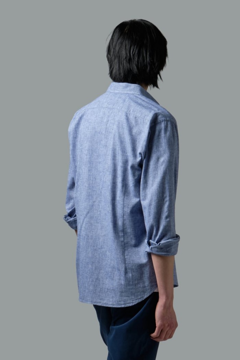 Camisas La Martina Regular-fit Linen-blend Hombre Azul Marino Chile | BZX-2765