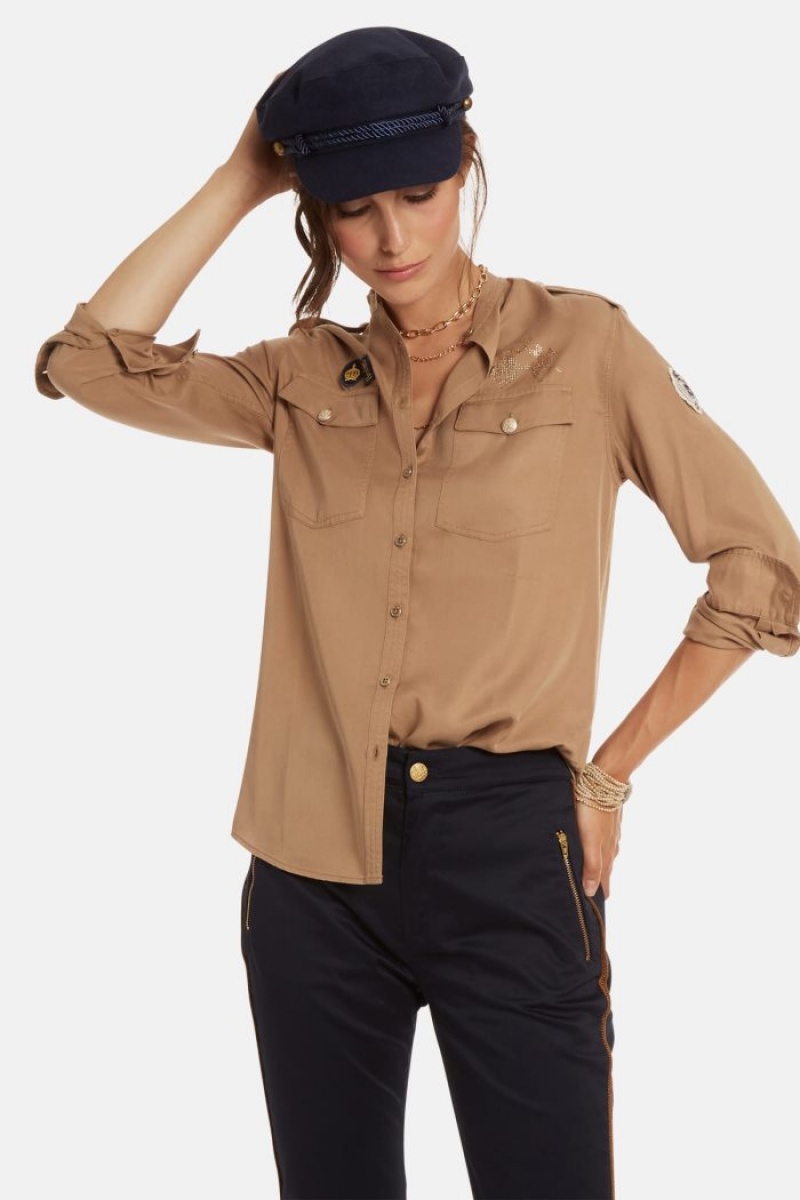 Camisas La Martina Regular-fit Lyocell Mujer Kaki Chile | OLT-3837