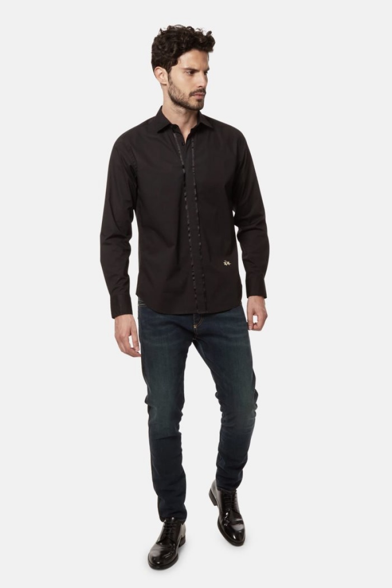 Camisas La Martina Regular-fit Poplin Hombre Negras Chile | COG-6632