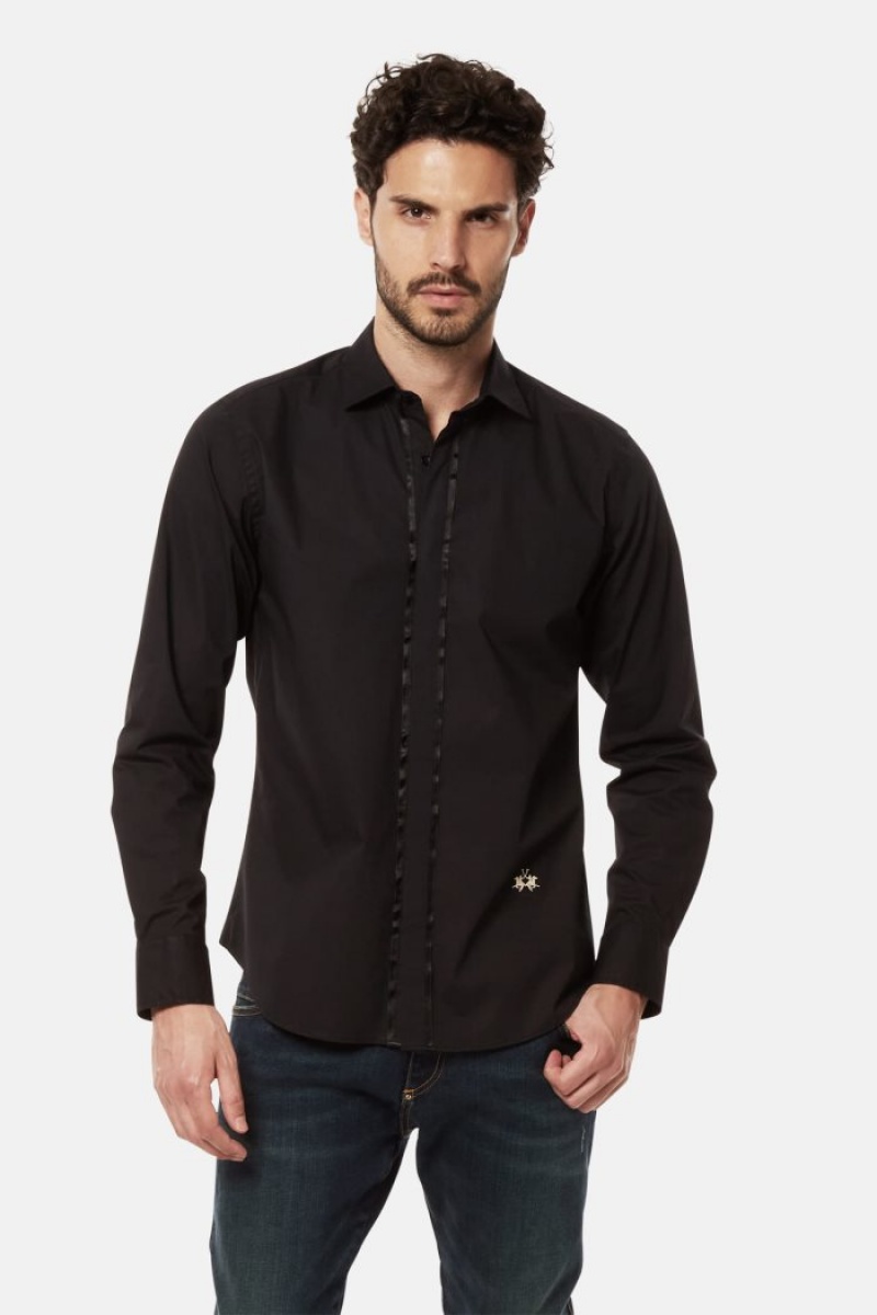 Camisas La Martina Regular-fit Poplin Hombre Negras Chile | COG-6632