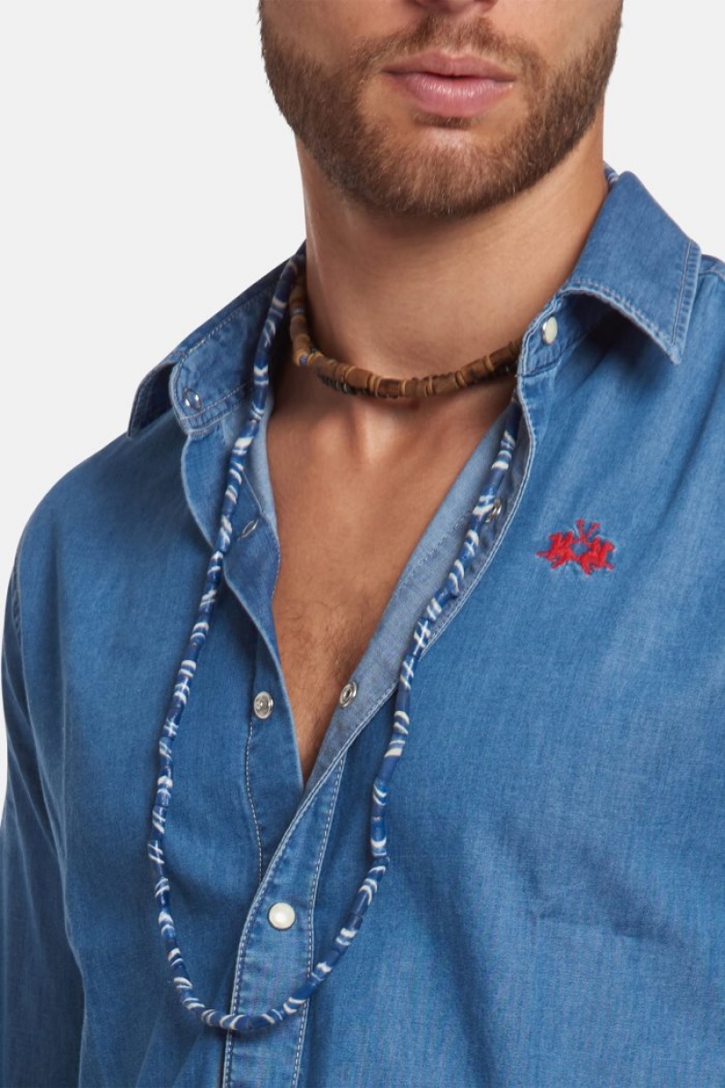 Camisas La Martina Slim-fit Denim Hombre Indigo Chile | IOU-4038