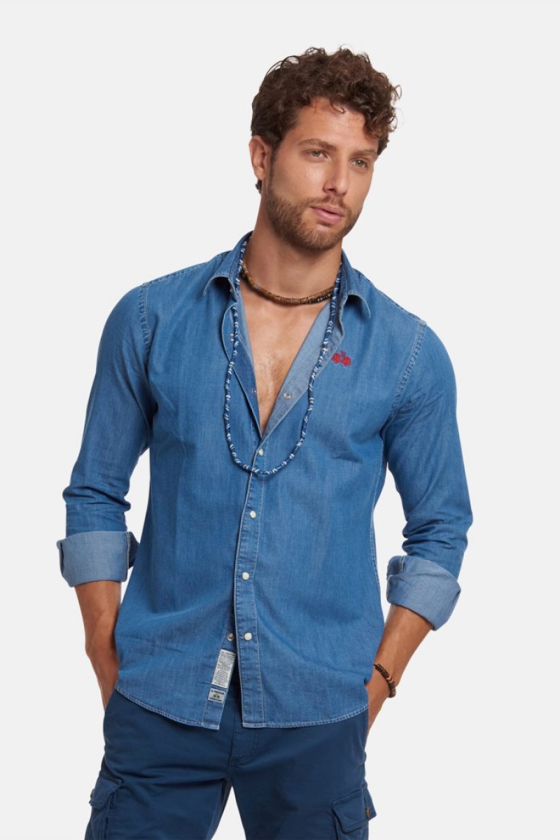 Camisas La Martina Slim-fit Denim Hombre Indigo Chile | IOU-4038