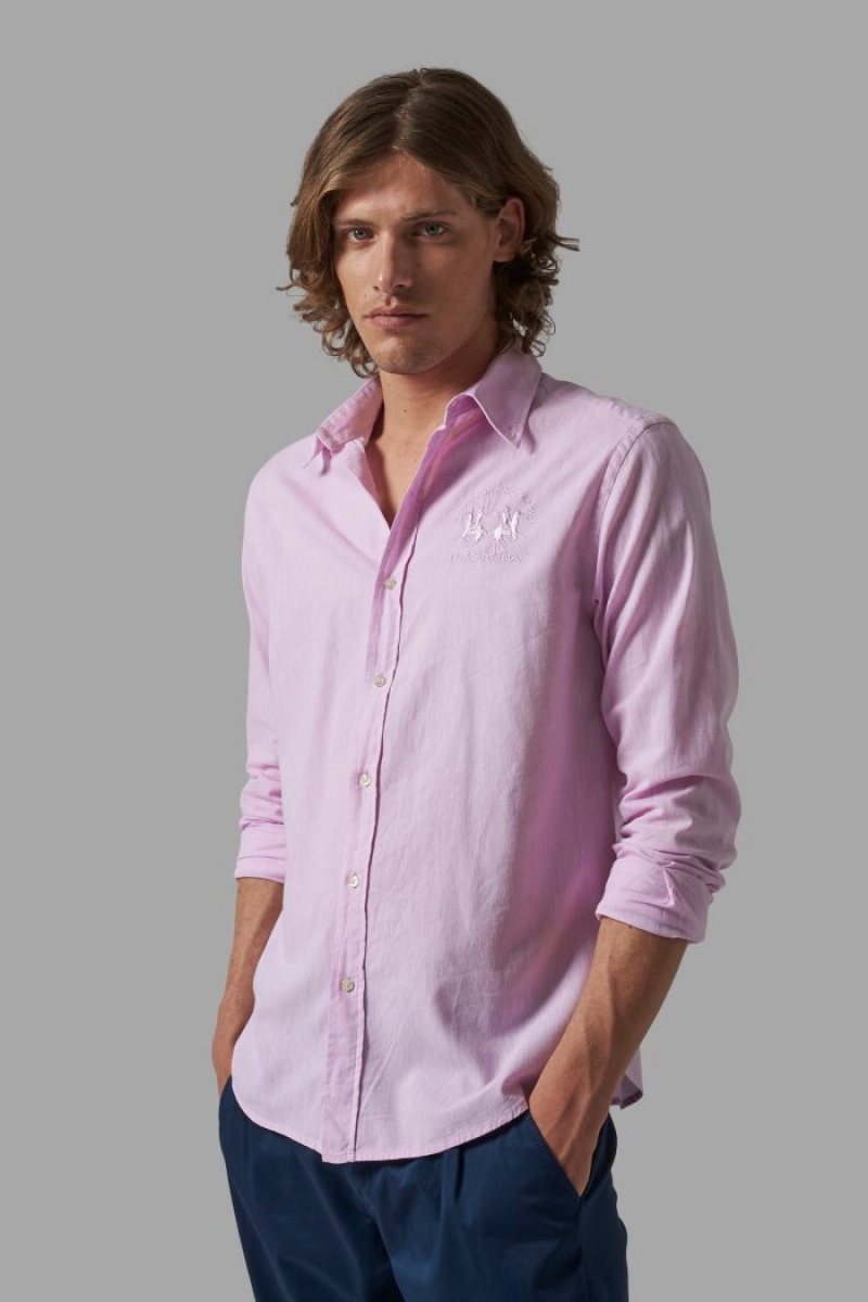 Camisas La Martina Slim-fit Linen-blend Hombre Moradas Chile | QRN-9726