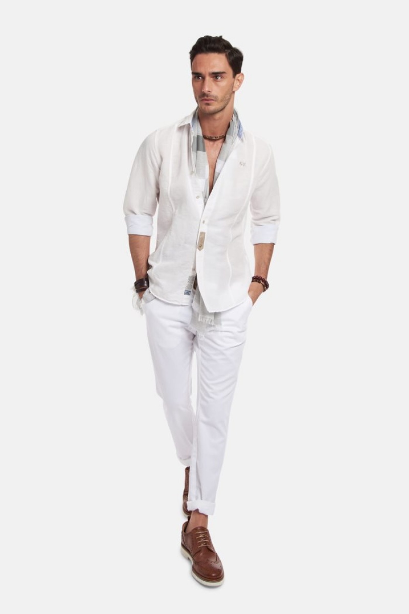 Camisas La Martina Slim-fit Linen-blend Hombre Blancas Chile | VVE-7655