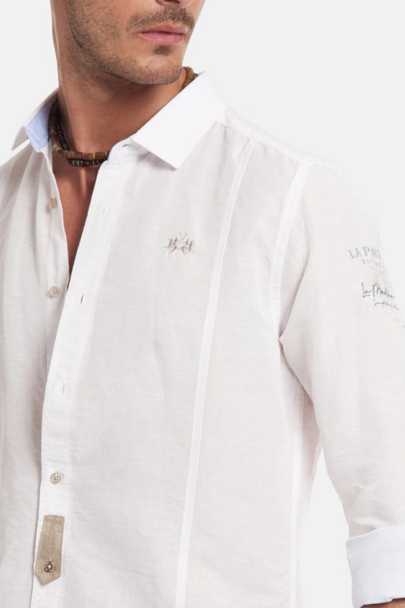 Camisas La Martina Slim-fit Linen-blend Hombre Blancas Chile | VVE-7655