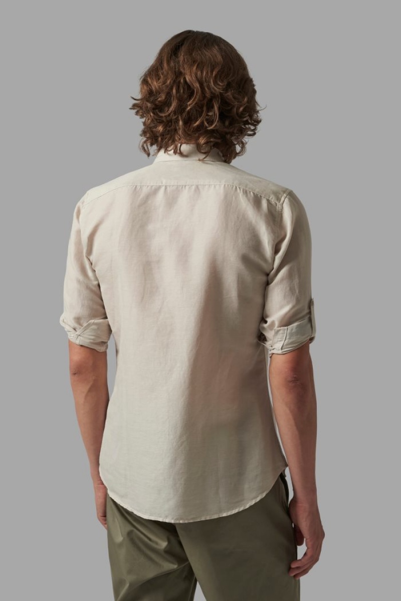 Camisas La Martina Slim-fit Linen-blend Hombre Beige Chile | XCT-4081