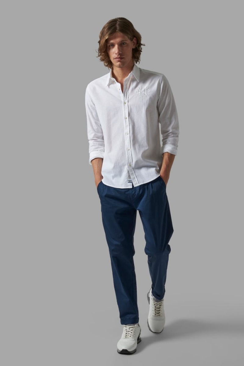 Camisas La Martina Slim-fit Linen-blend Hombre Blancas Chile | RXU-6138