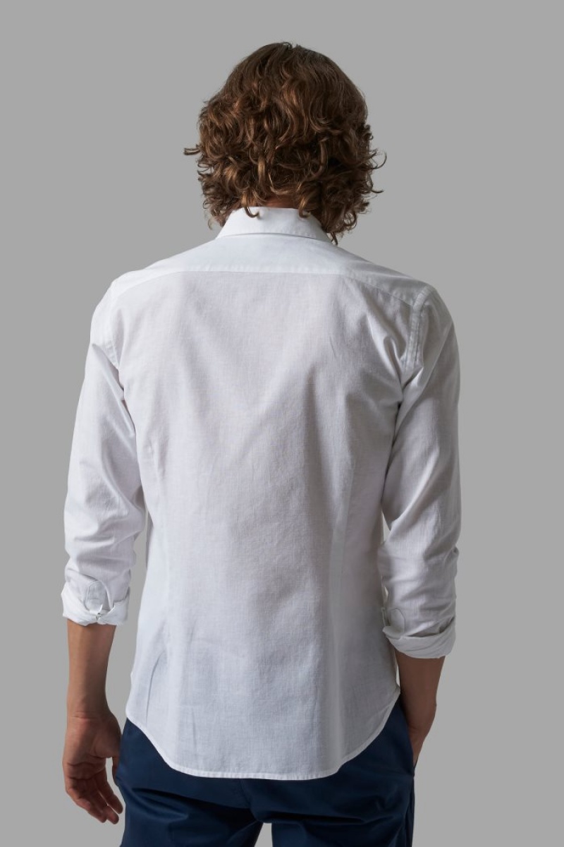 Camisas La Martina Slim-fit Linen-blend Hombre Blancas Chile | RXU-6138