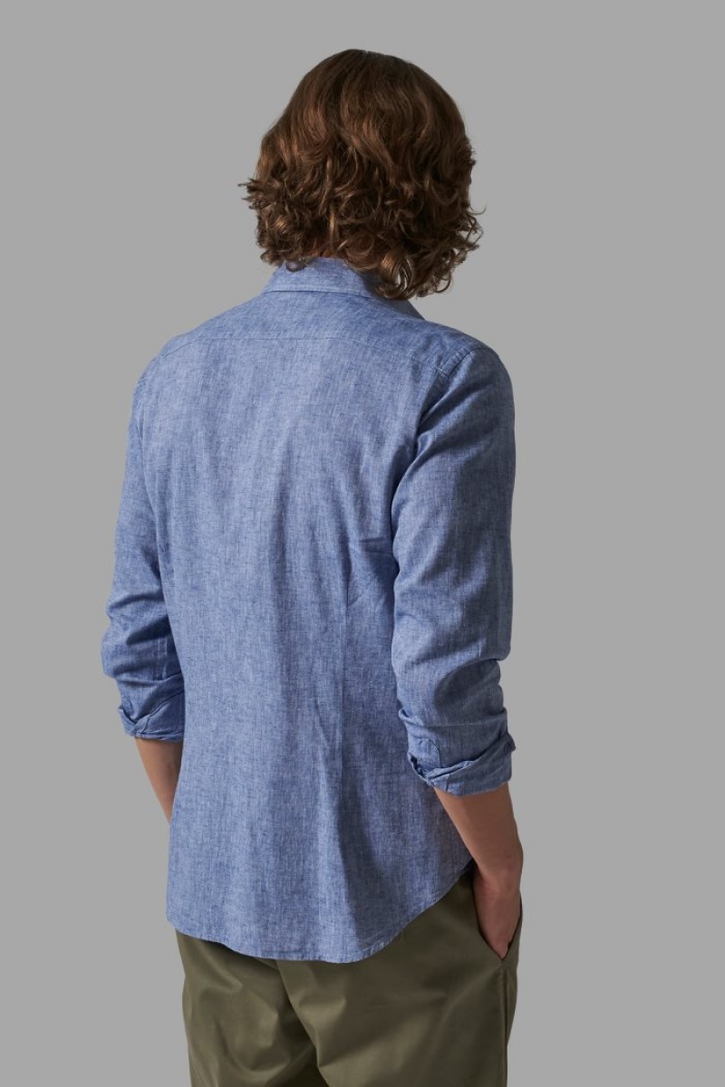 Camisas La Martina Slim-fit Linen-blend Hombre Azul Marino Chile | BXG-4071