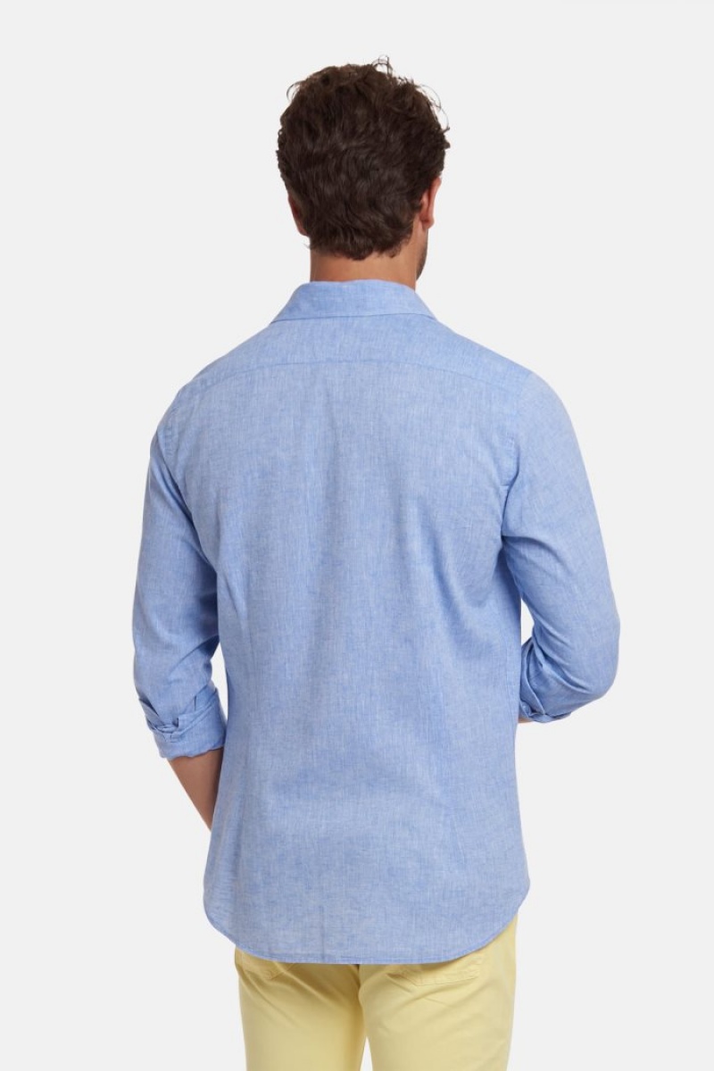 Camisas La Martina Slim-fit Linen-blend Hombre Azules Chile | OPN-4503