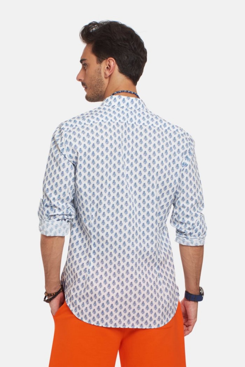 Camisas La Martina Slim-fit Poplin Hombre Blancas / Azules Chile | RYG-7845