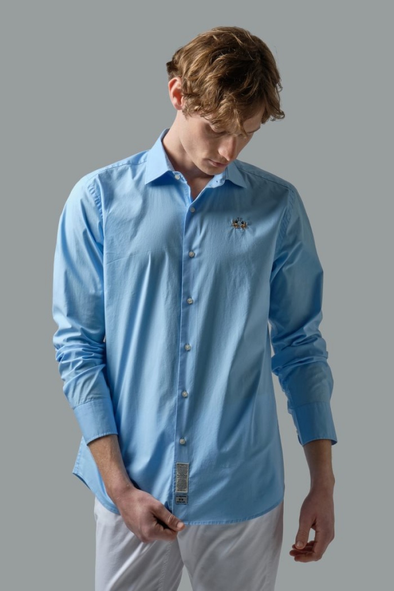 Camisas La Martina Slim-fit Stretch Cotton Hombre Azules Chile | DVD-9490