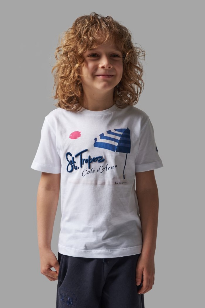 Polera La Martina Classic Cotton Niños Blancas Chile | FSA-9091