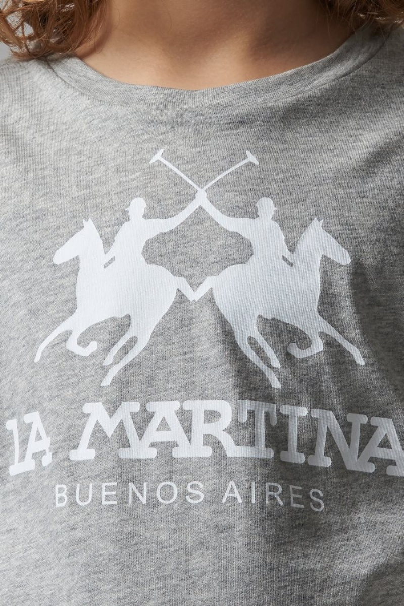 Polera La Martina Classic Cotton Niños Gris / Blancas Chile | JDB-4389