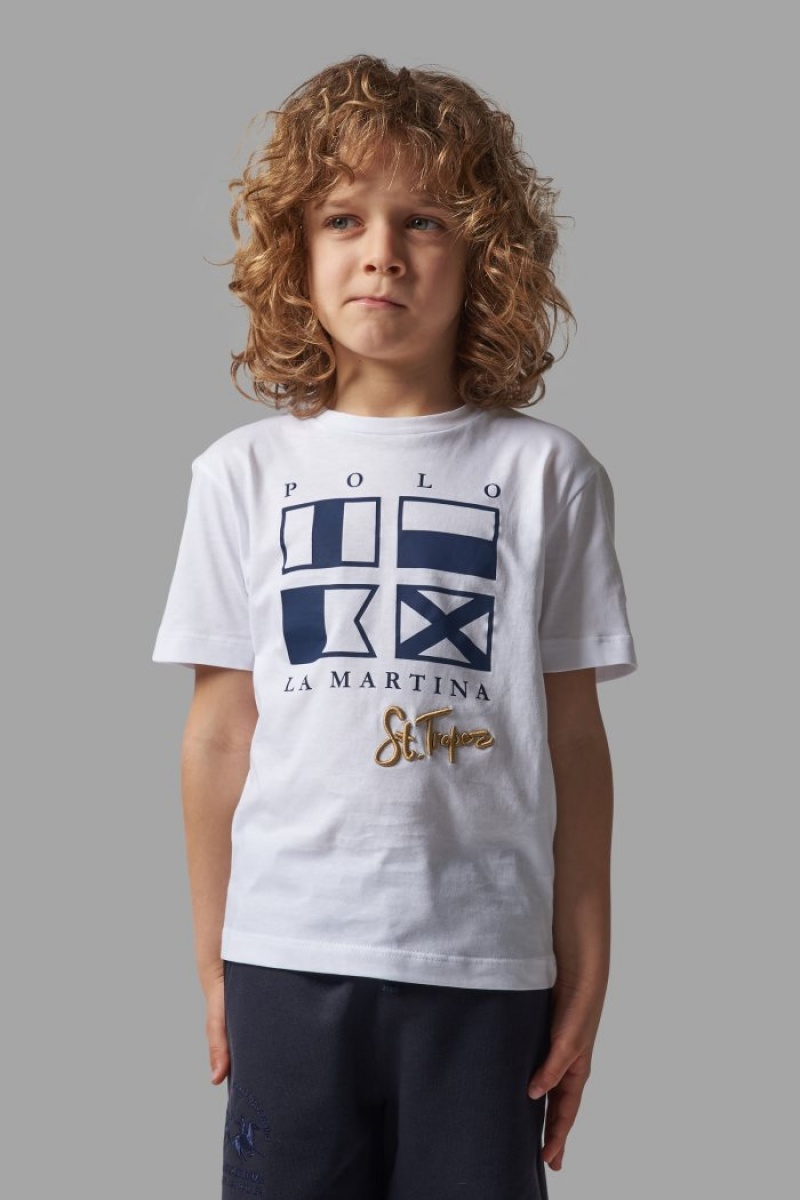 Polera La Martina Classic Cotton Niños Blancas / Royal Chile | DSY-7019