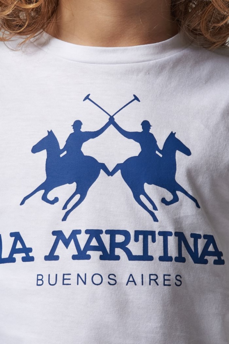 Polera La Martina Classic Cotton Niños Blancas / Azules Chile | DXP-5674