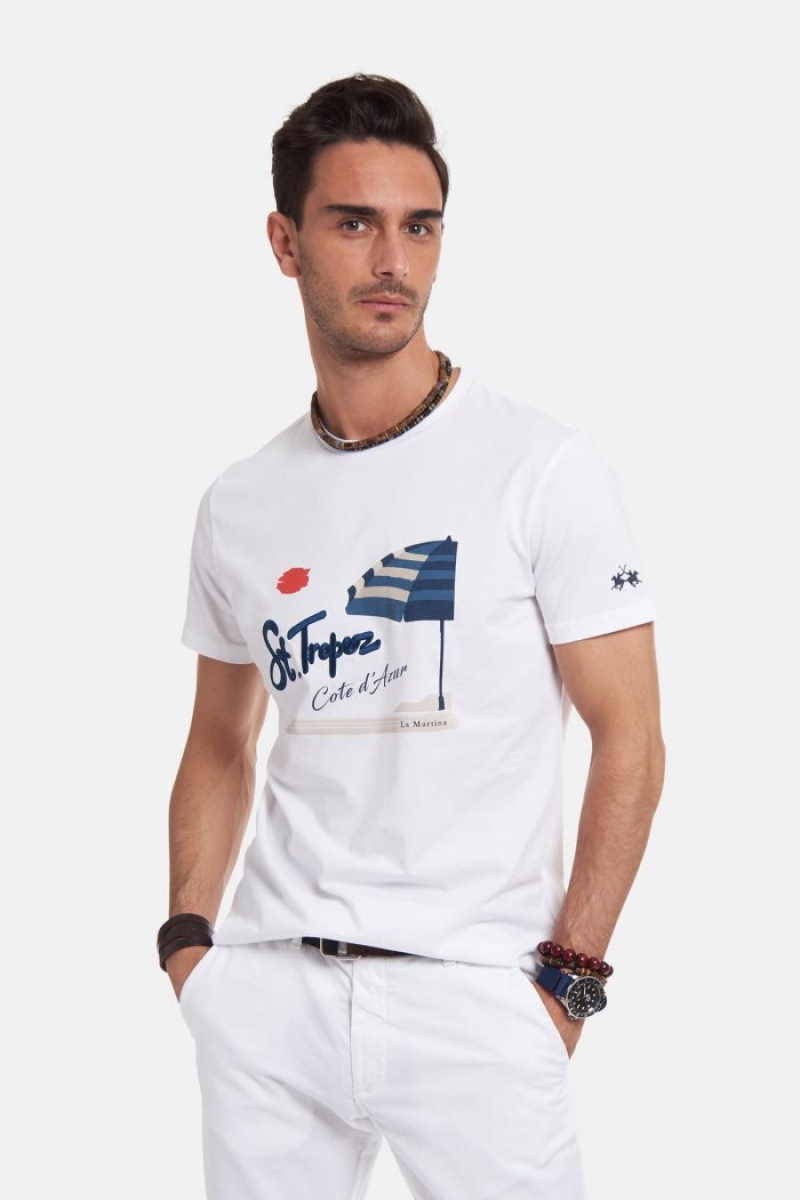 Polera La Martina Regular-fit Cotton Hombre Blancas Chile | CGS-3279