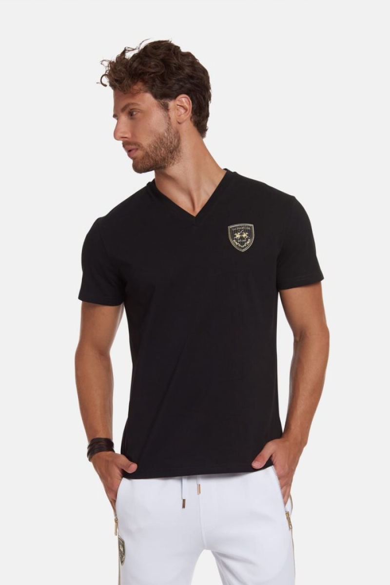 Polera La Martina Regular-fit Cotton Hombre Negras Chile | NMD-0576