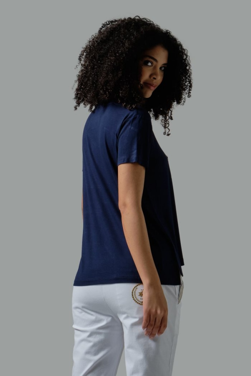 Polera La Martina Regular-fit Stretch Viscose Mujer Azul Marino Chile | DTI-8119