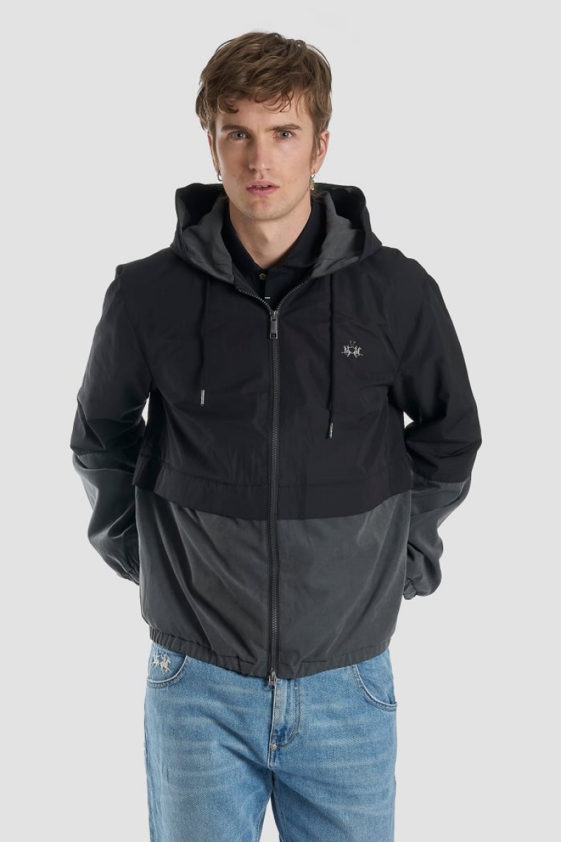 Chaqueta De Bombardero La Martina Regular-fit Embroidered Hombre Negras Chile | XUU-3682