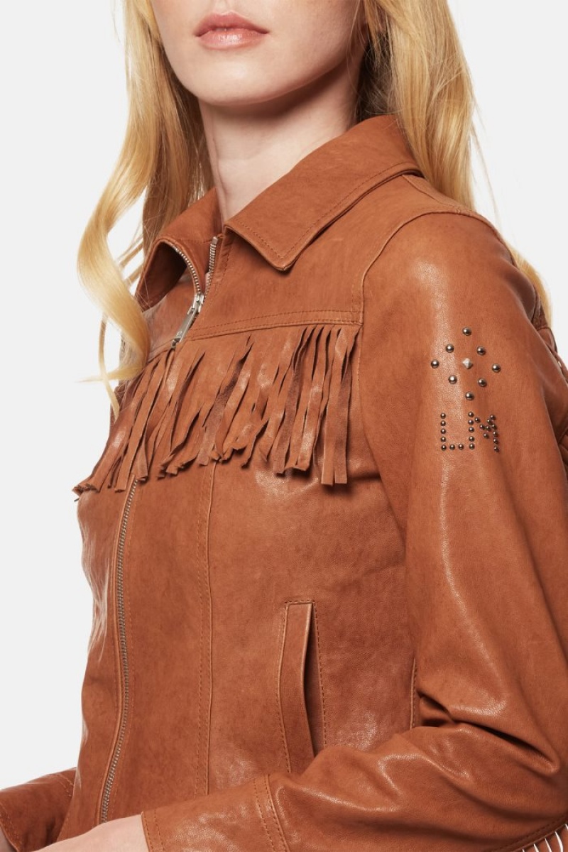 Chaquetas La Martina Regular-fit Fringed Leather Mujer Marrones Chile | CLX-1185