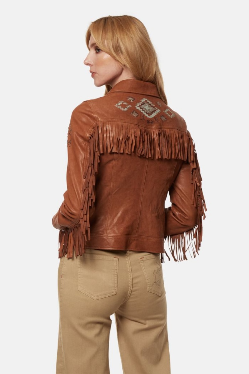 Chaquetas La Martina Regular-fit Fringed Leather Mujer Marrones Chile | CLX-1185