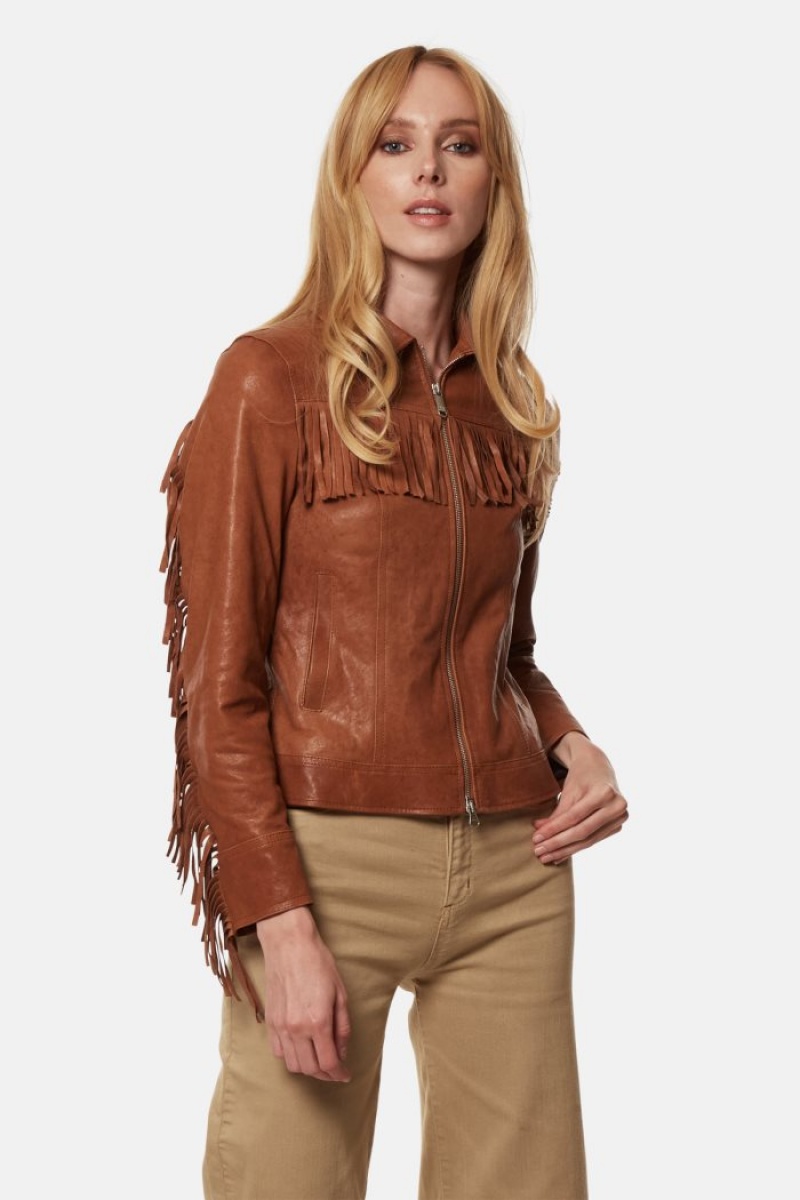 Chaquetas La Martina Regular-fit Fringed Leather Mujer Marrones Chile | CLX-1185