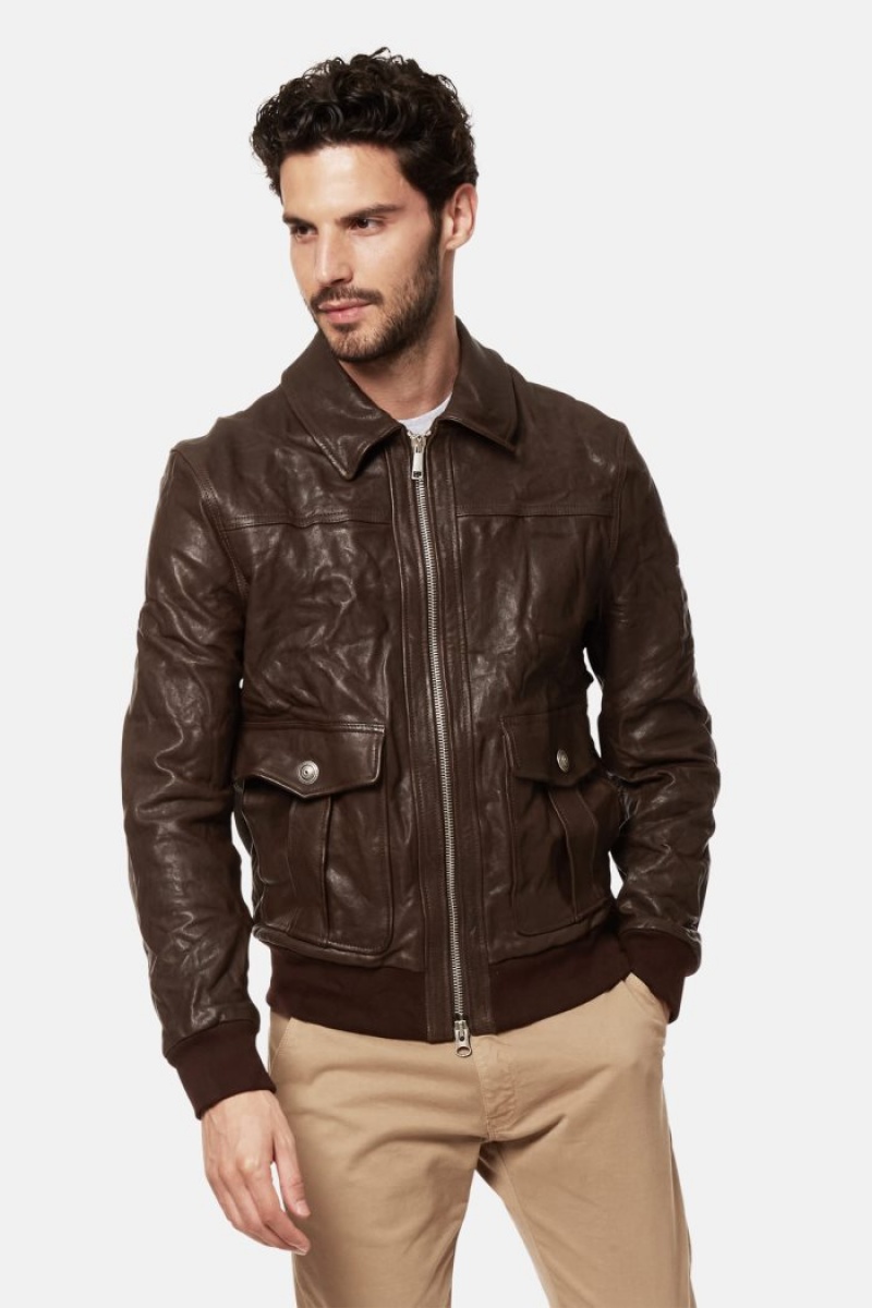 Chaquetas La Martina Regular-fit Leather Hombre Cafe Chile | NGX-8733