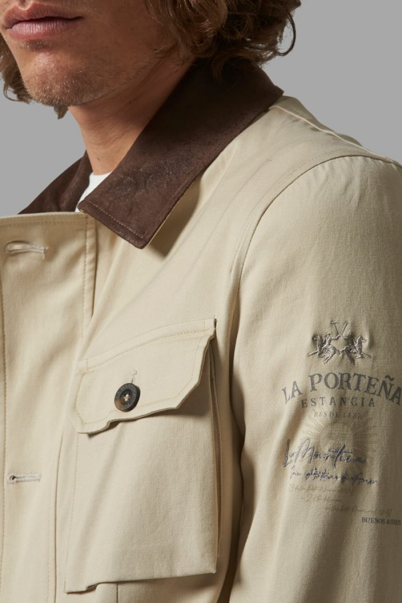 Chaquetas La Martina Regular-fit Stretch Cotton Sahariana Hombre Beige Chile | QJA-3049