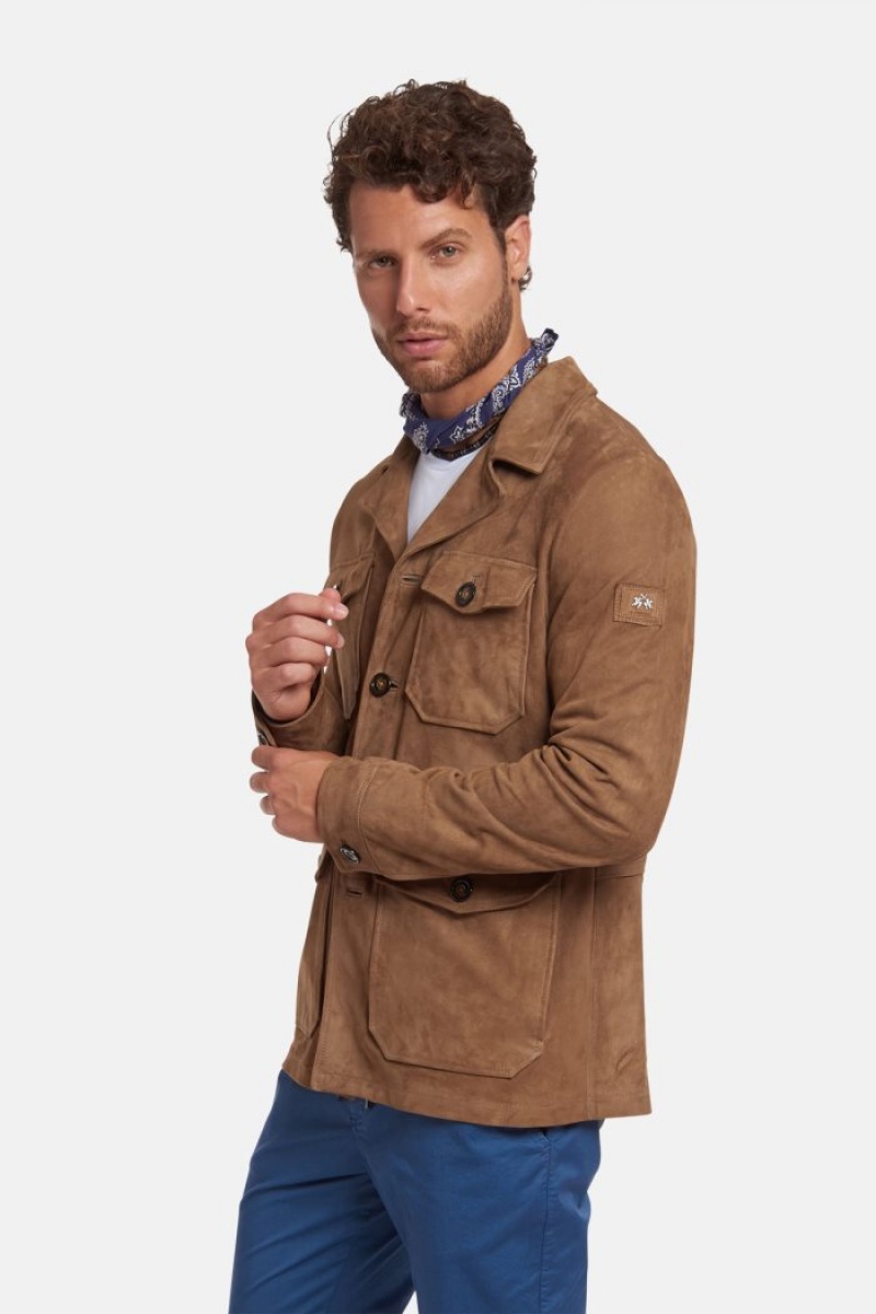 Chaquetas La Martina Regular-fit Suede Hombre Marrones Chile | CPX-0353