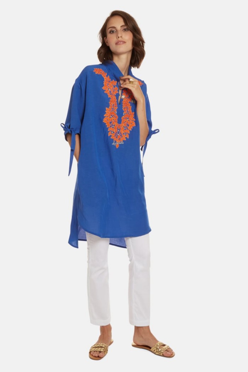 Kaftan La Martina Regular-fit Linen-blend Mujer Azules Chile | BXG-2467