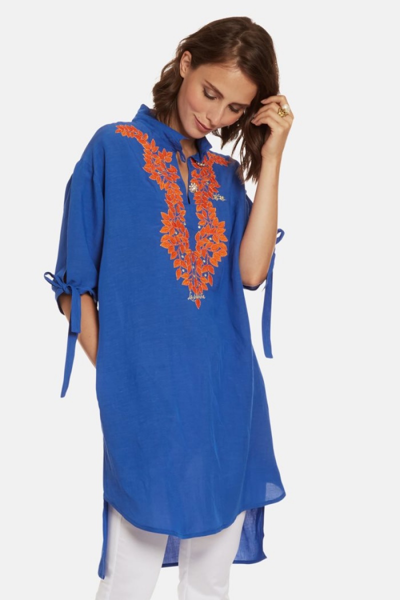 Kaftan La Martina Regular-fit Linen-blend Mujer Azules Chile | BXG-2467