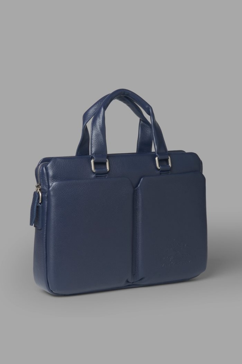 Maletín La Martina Double-handle Leather Hombre Azul Marino Chile | QEW-2443