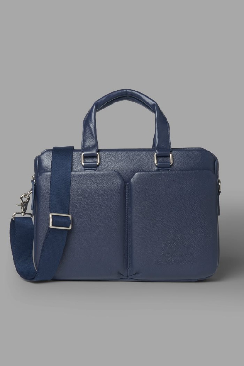 Maletín La Martina Double-handle Leather Hombre Azul Marino Chile | QEW-2443