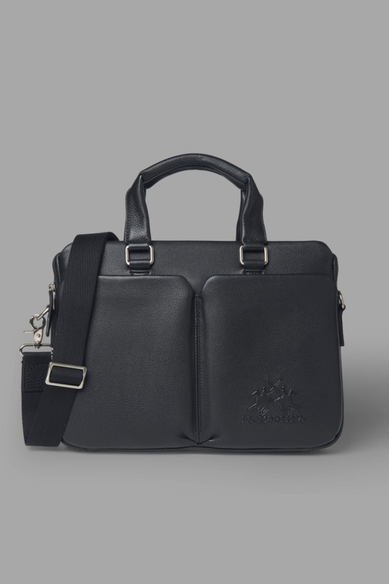 Maletín La Martina Double-handle Leather Hombre Negras Chile | QSY-2389