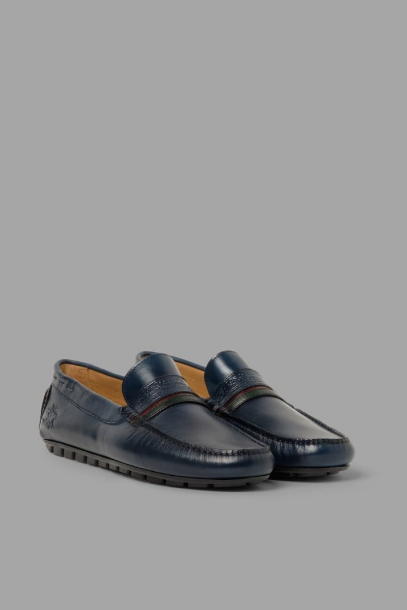 Mocasines La Martina Cuero Hombre Azul Marino Chile | UKW-8210