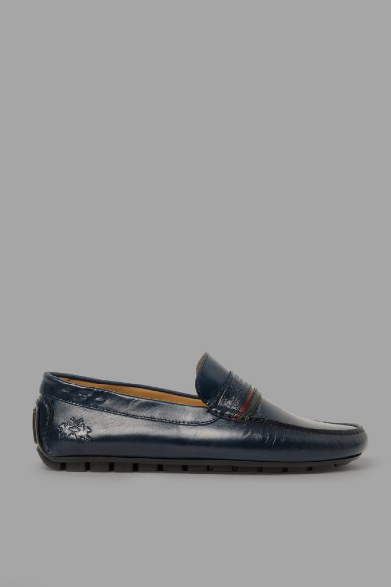 Mocasines La Martina Cuero Hombre Azul Marino Chile | UKW-8210