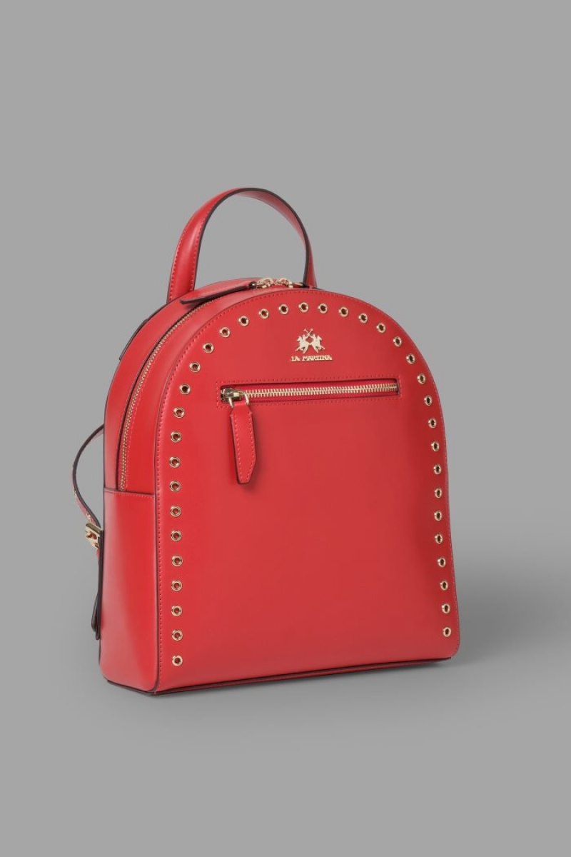 Mochilas La Martina Stud-embellished Leather Mujer Rojas Chile | YWM-4479