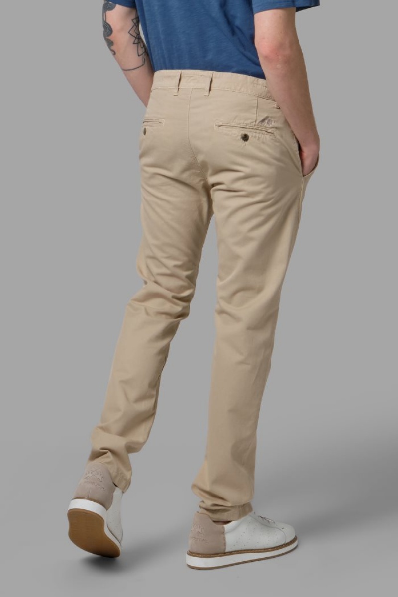 Pantalones Chinos La Martina Slim-fit Linen-blend Hombre Beige Chile | VOV-7486