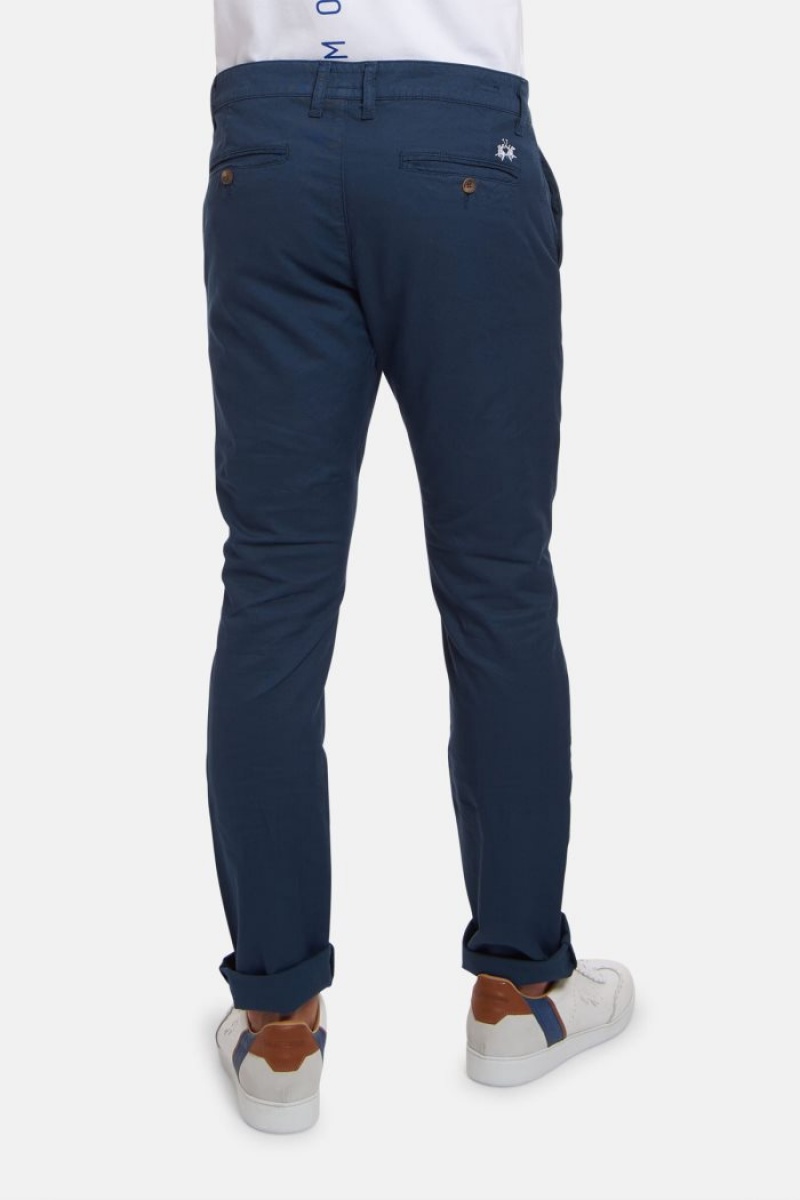 Pantalones Chinos La Martina Slim-fit Linen-blend Hombre Azul Marino Chile | ETI-4621