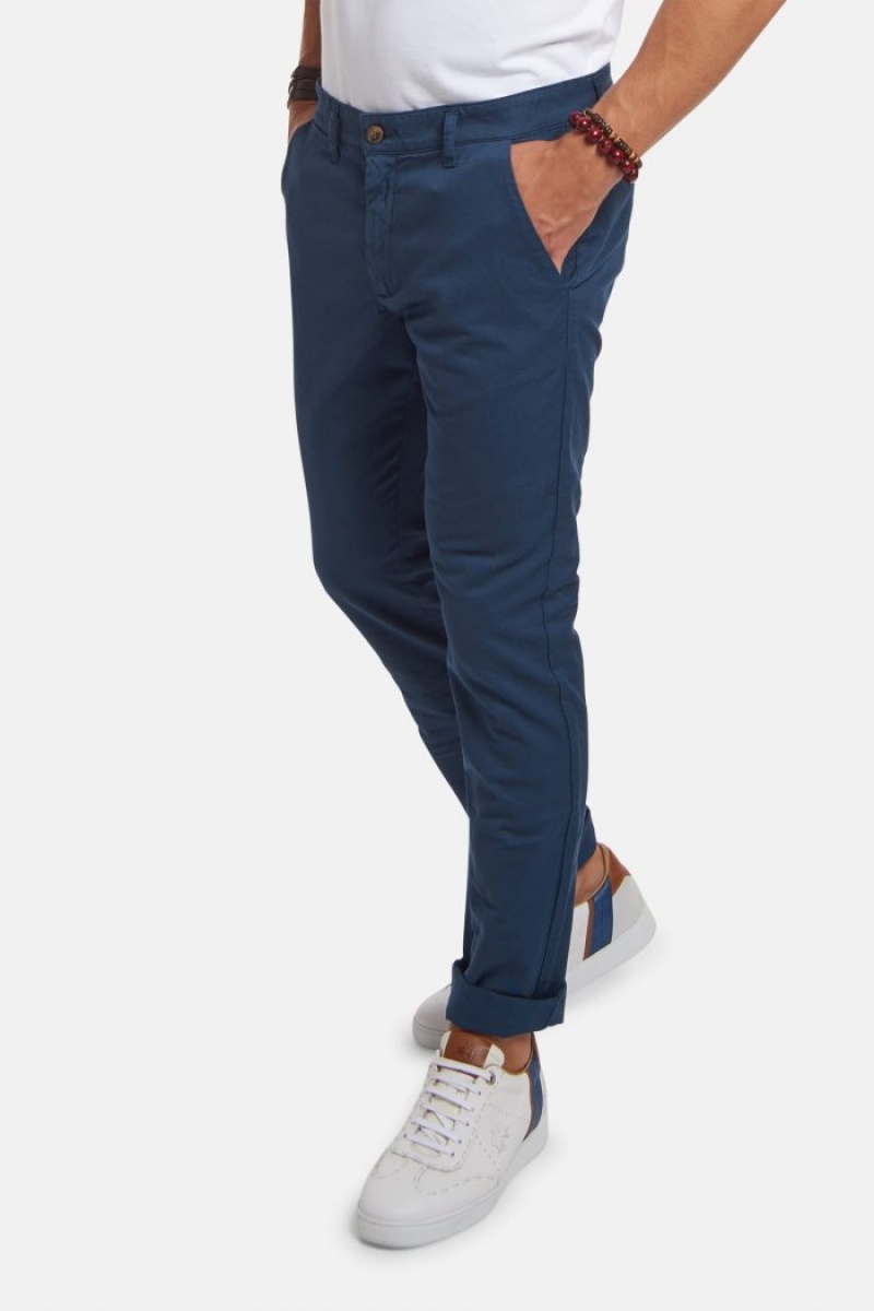 Pantalones Chinos La Martina Slim-fit Linen-blend Hombre Azul Marino Chile | ETI-4621