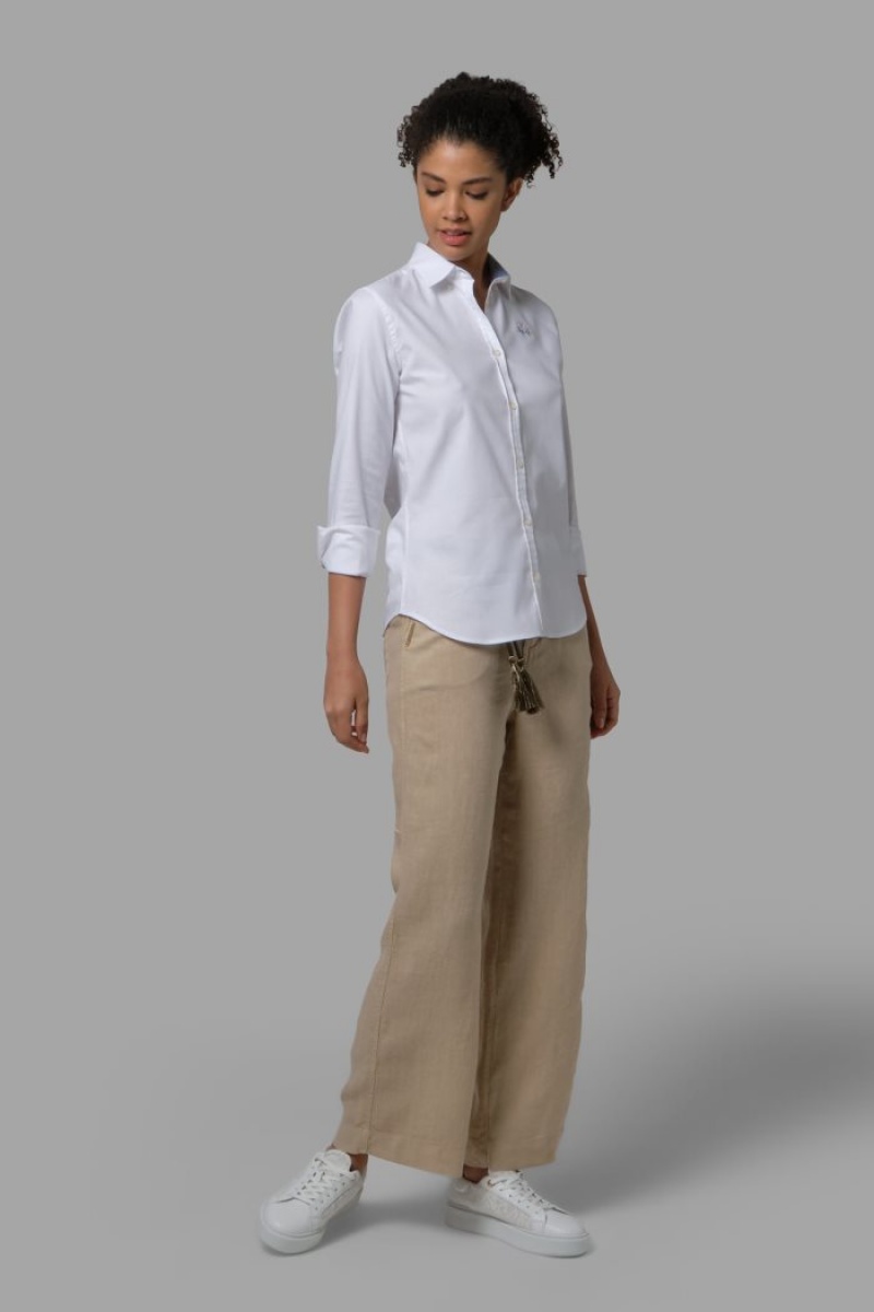 Pantalones La Martina Regular-fit 100% Linen Mujer Beige Chile | HEP-0494