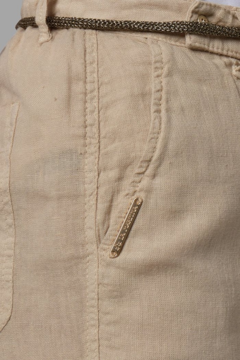 Pantalones La Martina Regular-fit 100% Linen Mujer Beige Chile | HEP-0494