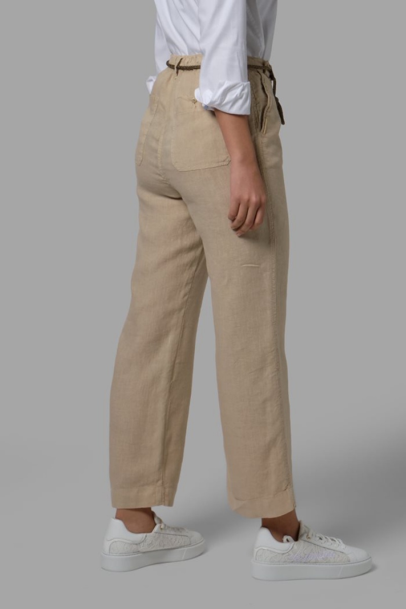 Pantalones La Martina Regular-fit 100% Linen Mujer Beige Chile | HEP-0494