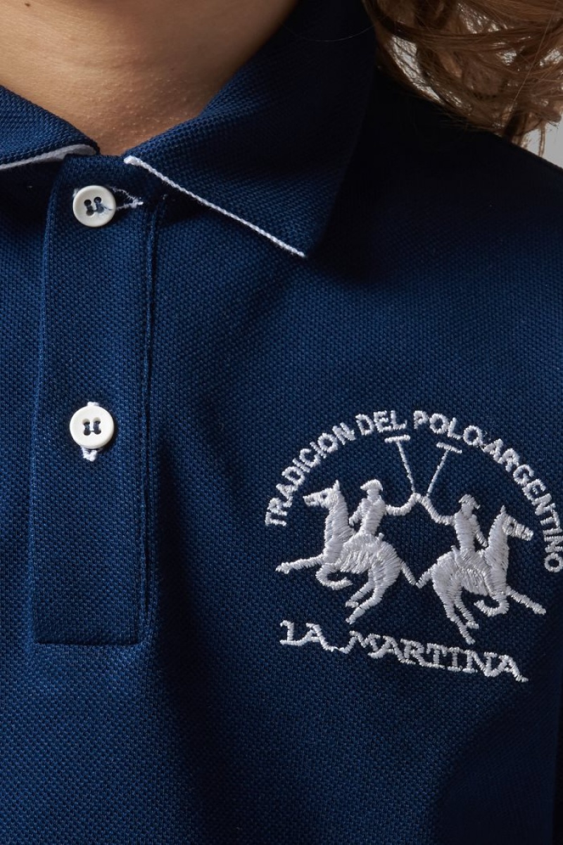 Polo La Martina Classic Cotton Niños Azules / Blancas Chile | YOL-4099