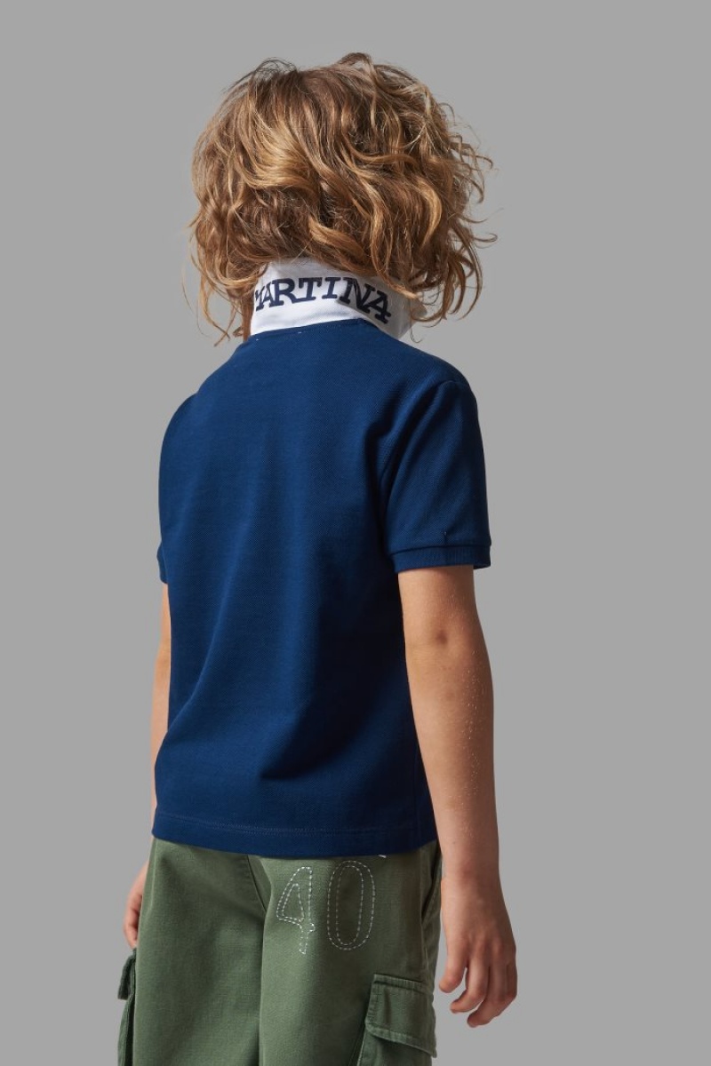 Polo La Martina Classic Cotton Niños Azules / Blancas Chile | YOL-4099