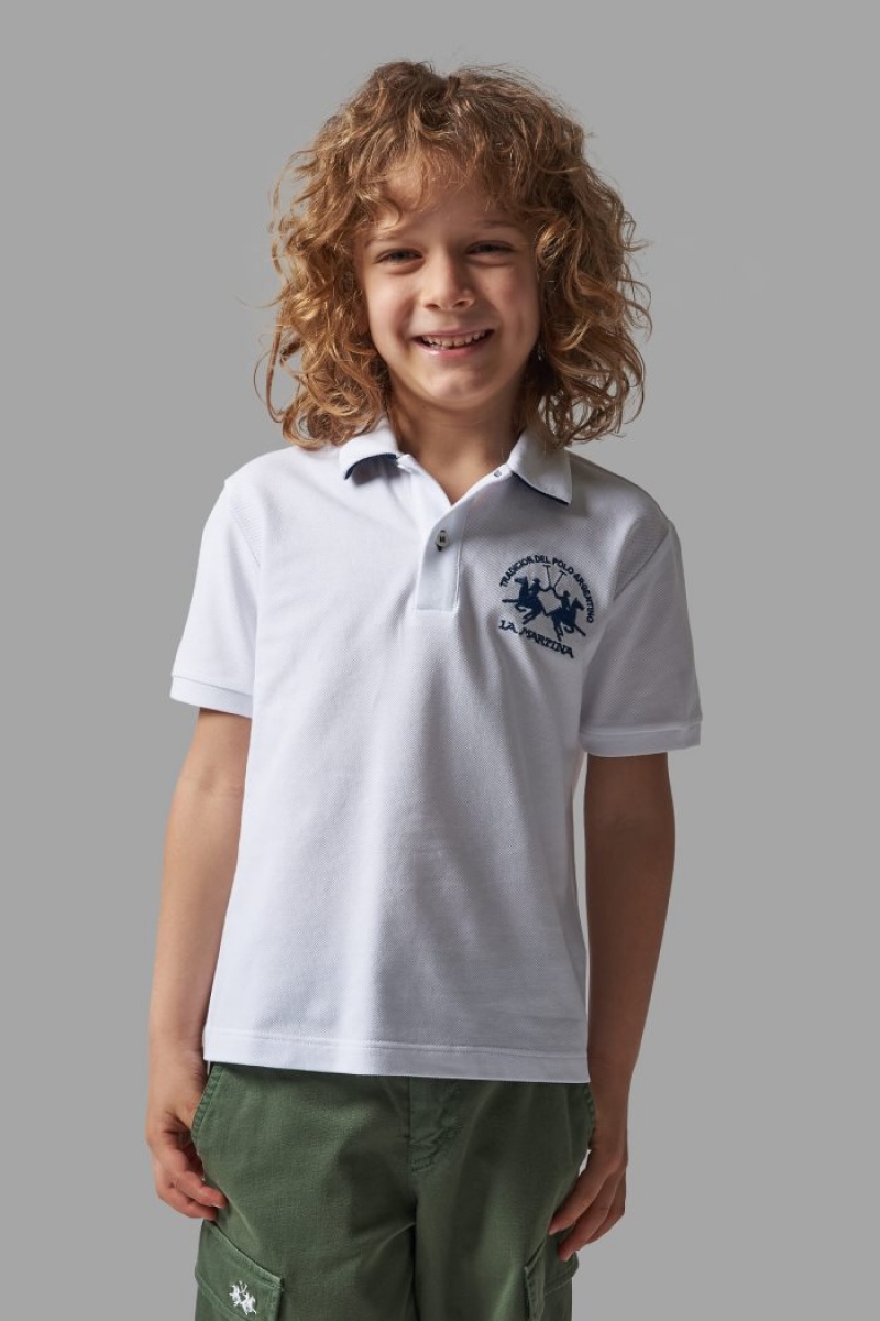 Polo La Martina Classic Cotton Niños Blancas / Azules Chile | OSI-5545