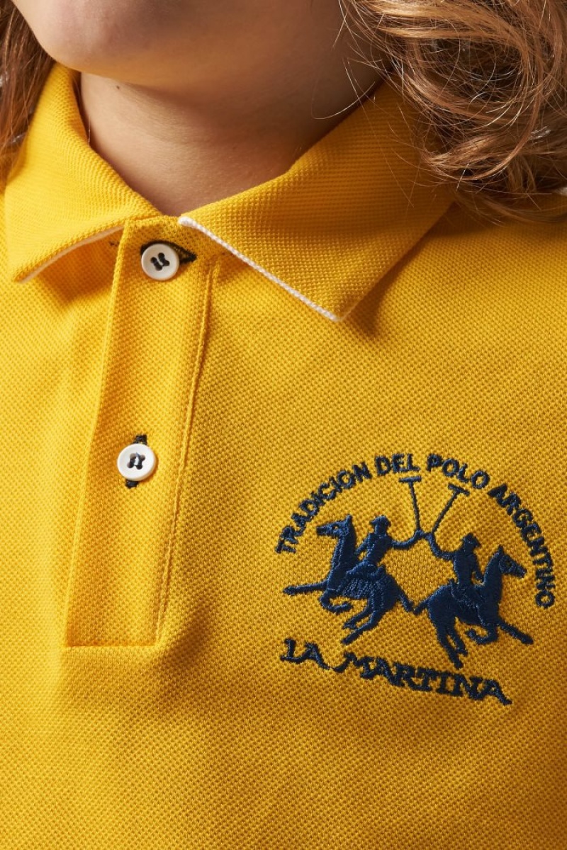 Polo La Martina Classic Cotton Niños Amarillo / Blancas Chile | CLM-8155