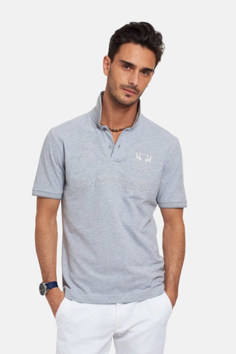 Polo La Martina Corta-sleeved Regular Fit Hombre Gris Claro Chile | ACI-0756