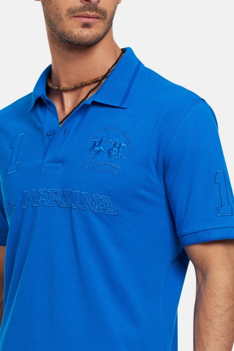 Polo La Martina Corta-sleeved Regular Fit Hombre Azules Chile | PQJ-0504